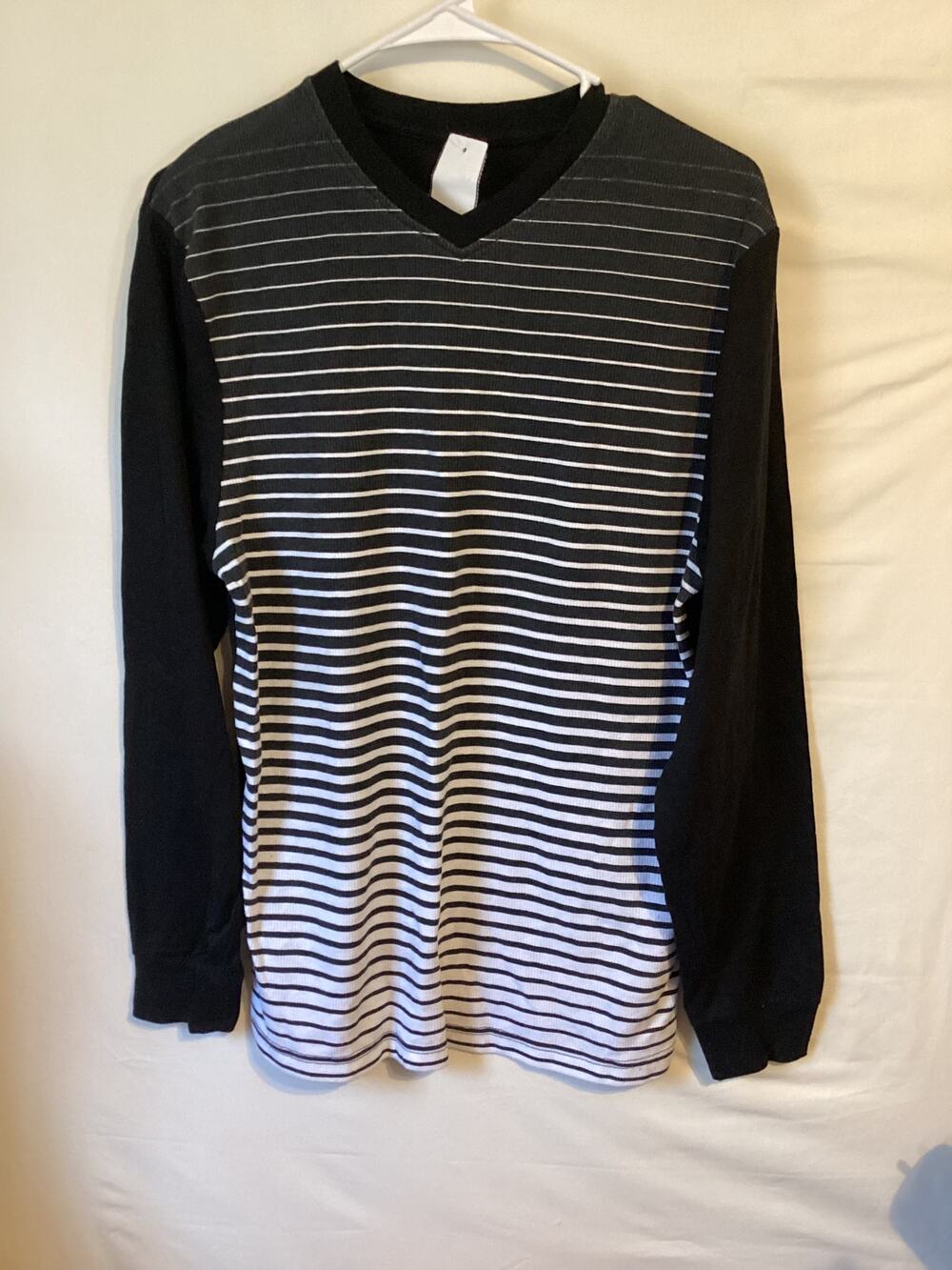 2686 Linea Uomo Mens Black & White Long Sleeve Shirt Size Medium Pattern Front